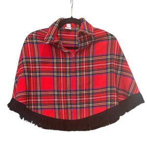 Fiona‎ McDonald Vintage Scottish Plaid Wool Poncho Youth S Fringe Capelet Preppy